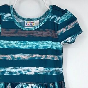 Dot Dot Smile Striped Twirl Dress Girls 12/24M Teal Pink Short Sleeve Fit Flare